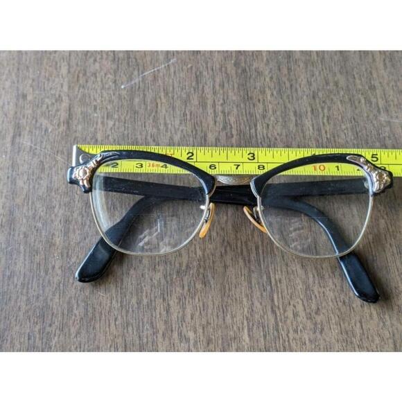Vintage Cat Eye Bausch & Lomb Eyeglasses Black B&L Gold Filled Granny Bifocals - Picture 13 of 16
